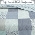 thumbnail image 5 of Cozy Line Subtle Blue Checker Cottage Floral Stripe Cotton 3 Piece Patchwork Quilt Bedding Set, 5 of 7