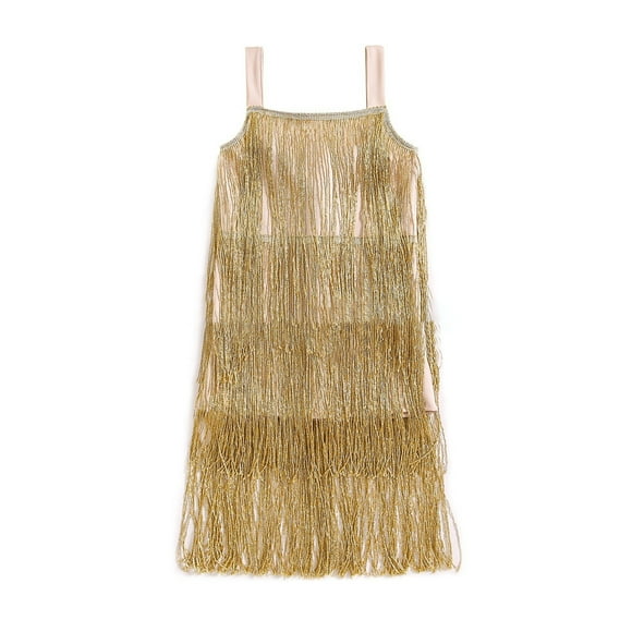 MIASHUI Sparkling Girls Flapper Dress with Sequins and Fringe for Latin Tango Dance Performance Gold,2-3 Years
