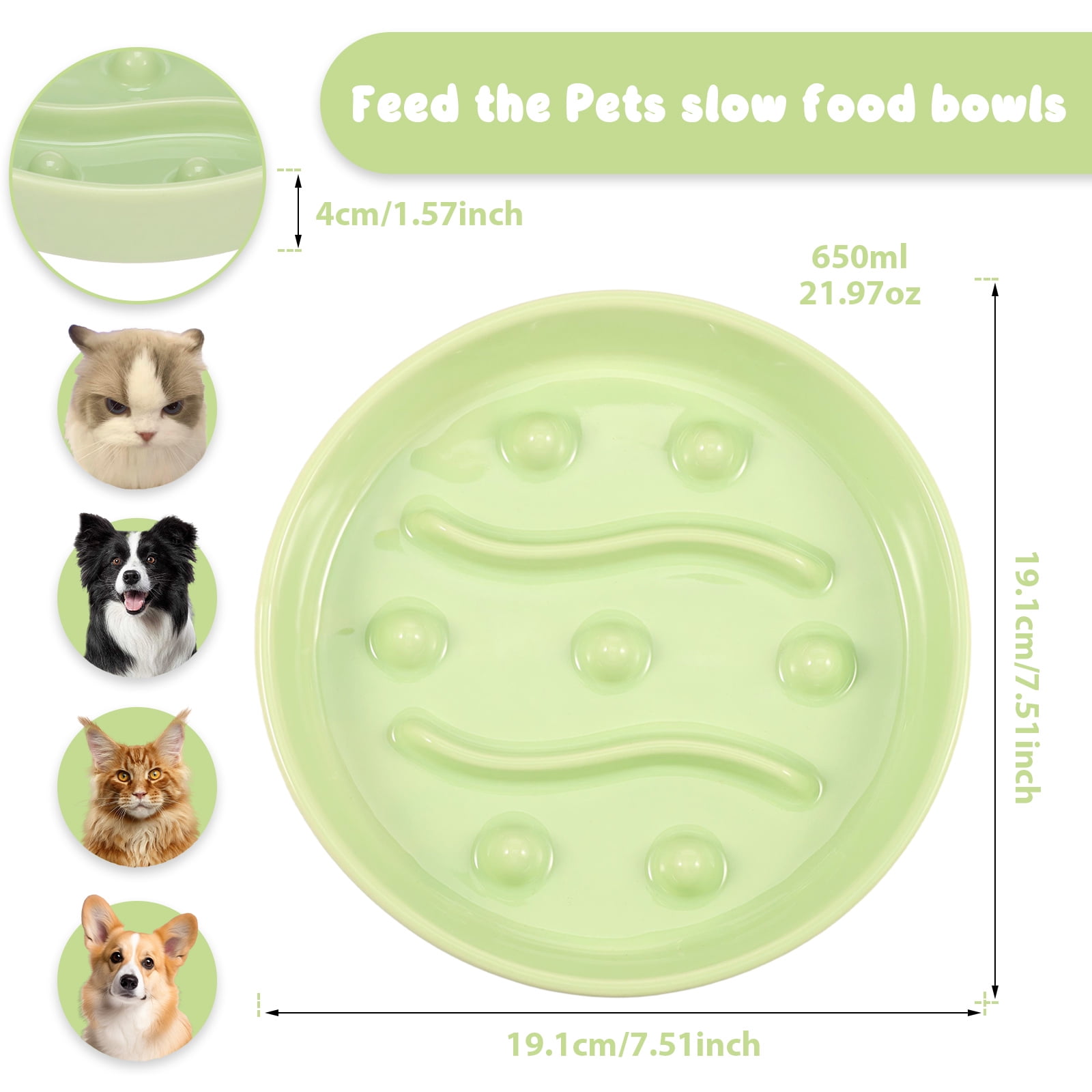 2 Pcs Cat Slow Feeder Bowl Smooth Ceramic Cat Food Bowl Slow Feeder with Nonslip Bottom，Keeps Pets Busy and Prevents Puppy Overeating