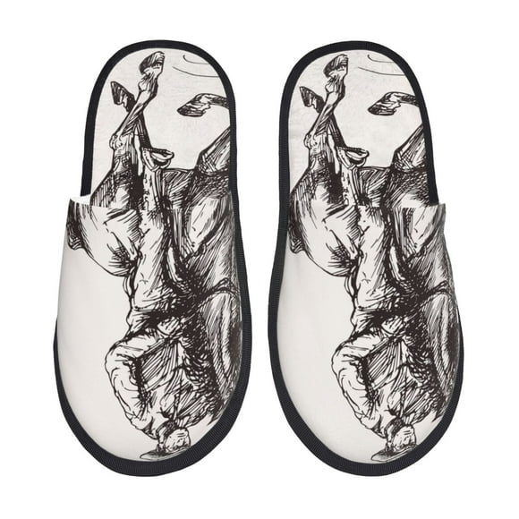 Fotbe Cowboy Ride A Horse Pantuflas Peludas para Mujer con Estampado, Zapatillas de Peluche, Zapatos de Invierno para Casa, Uso Interior y Exterior-Large