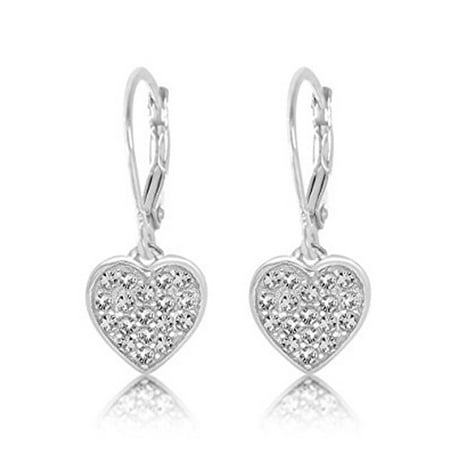 Childrens Sterling Silver Birthstone Earrings - Children's Earrings - 925 Sterling Silver with a White Gold Tone Clear Crystal Heart Leverback Children's Earrings Made with Swarovski Elements Kids, Children, Girls, Baby