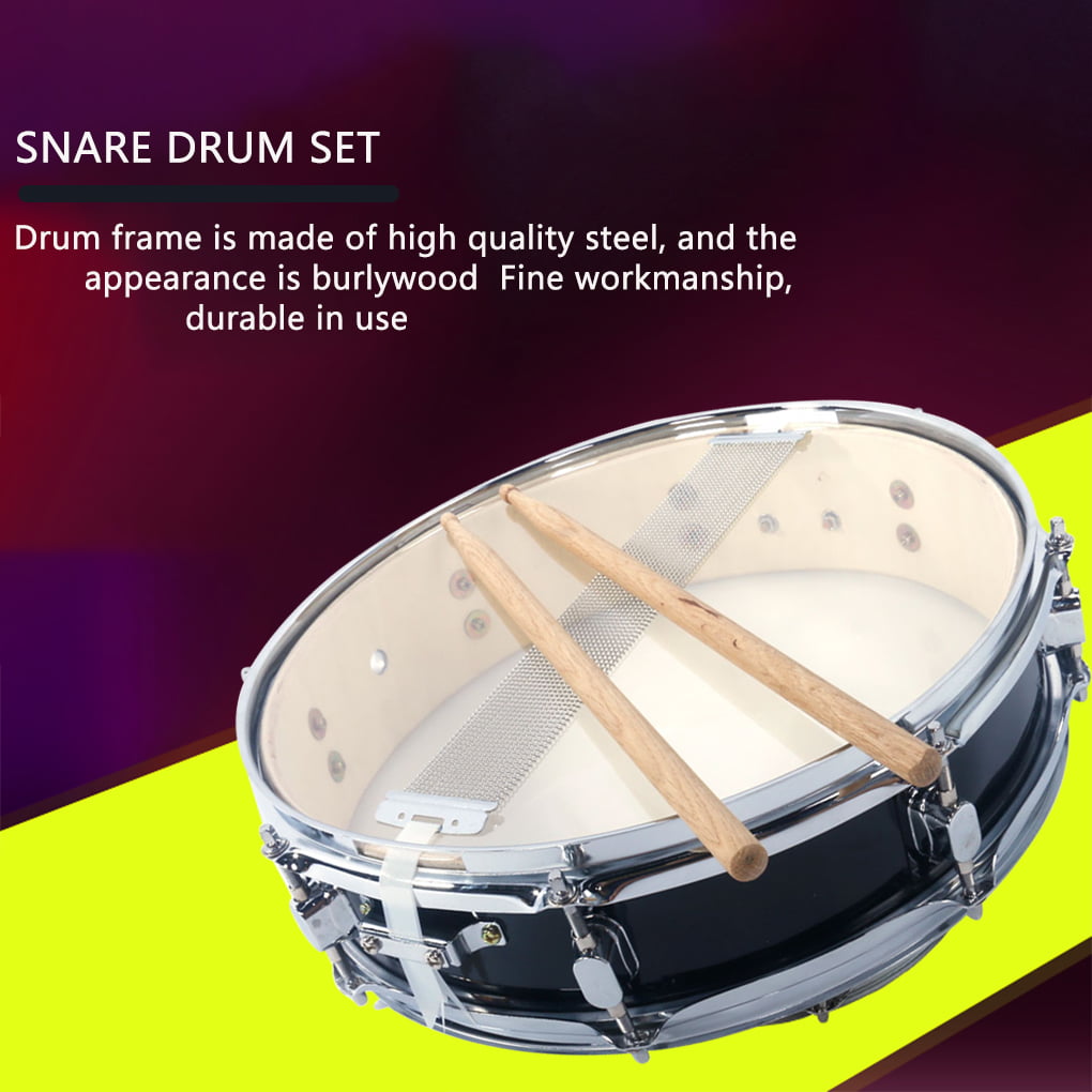 Snare Drum Wooden Acoustic Snare with Drumsticks Strap Portable Percussion Instrument for Drummers