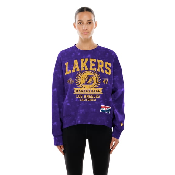 Women's New Era  Purple Los Angeles Lakers Throwback Collection Mineral Wash Crewneck Sweatshirt