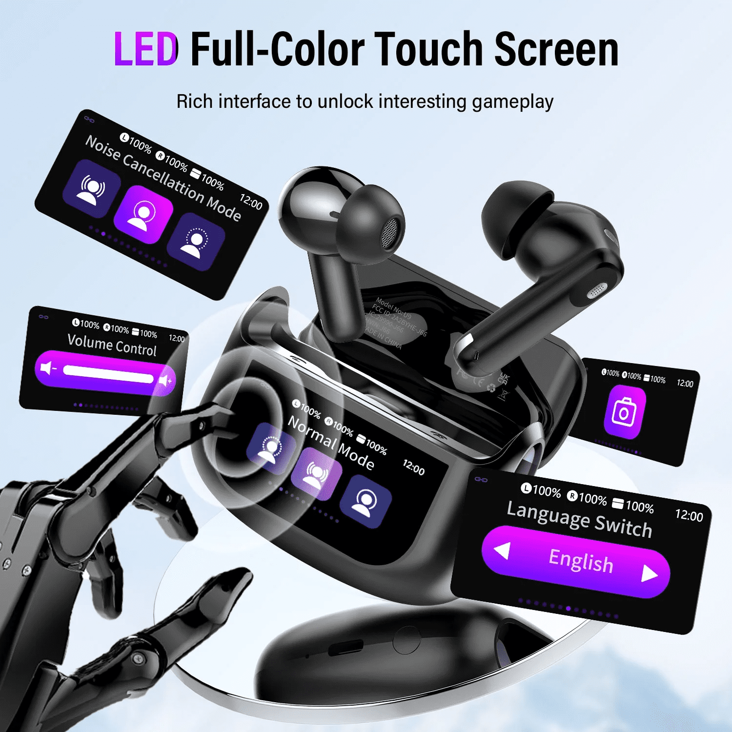 Salange Touch Screen Wireless Earbuds, Bluetooth 5.4 Multifunctional Ear Buds with ANC Noise Cancelling MicClear Calls Earphones, 48H Bass Stereo Headphones,  IPX7 Waterproof Headphones for Workout