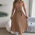 thumbnail image 6 of Women's Sleeveless Halter Neck Pleated Midi Cocktail Dresses A Line Flowy Beach Maxi Dress with Belt, 6 of 6