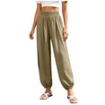 thumbnail image 4 of Gytharion Cotton Linen Pants for Women Fashion Casual Solid Color Drawstring Elastic Waist Trousers Loose Fit Beach Pants, 4 of 7