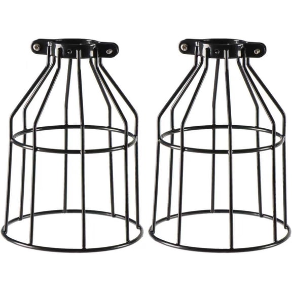 set of 2 Industrial Adjustable Light Fixture Lamp Guard, EISRUNG DIY Metal Wire Cage Light Fixture Lamp Cage Guard, Upgrade Black Hanging Pendant Light Bulb Cage