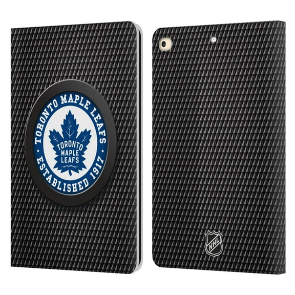 Head Case Designs Officially Licensed NHL Toronto Maple Leafs Puck Texture Leather Book Wallet Case Cover Compatible with Apple iPad 9.7 2017 / iPad 9.7 2018