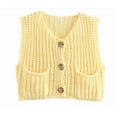 thumbnail image 6 of Panan Women's Chunky Knit Sleeveless Cardigan Vest with Statement Buttons and Front Patch Pockets Casual Loose Fit Knitted Layering Piece, 6 of 9