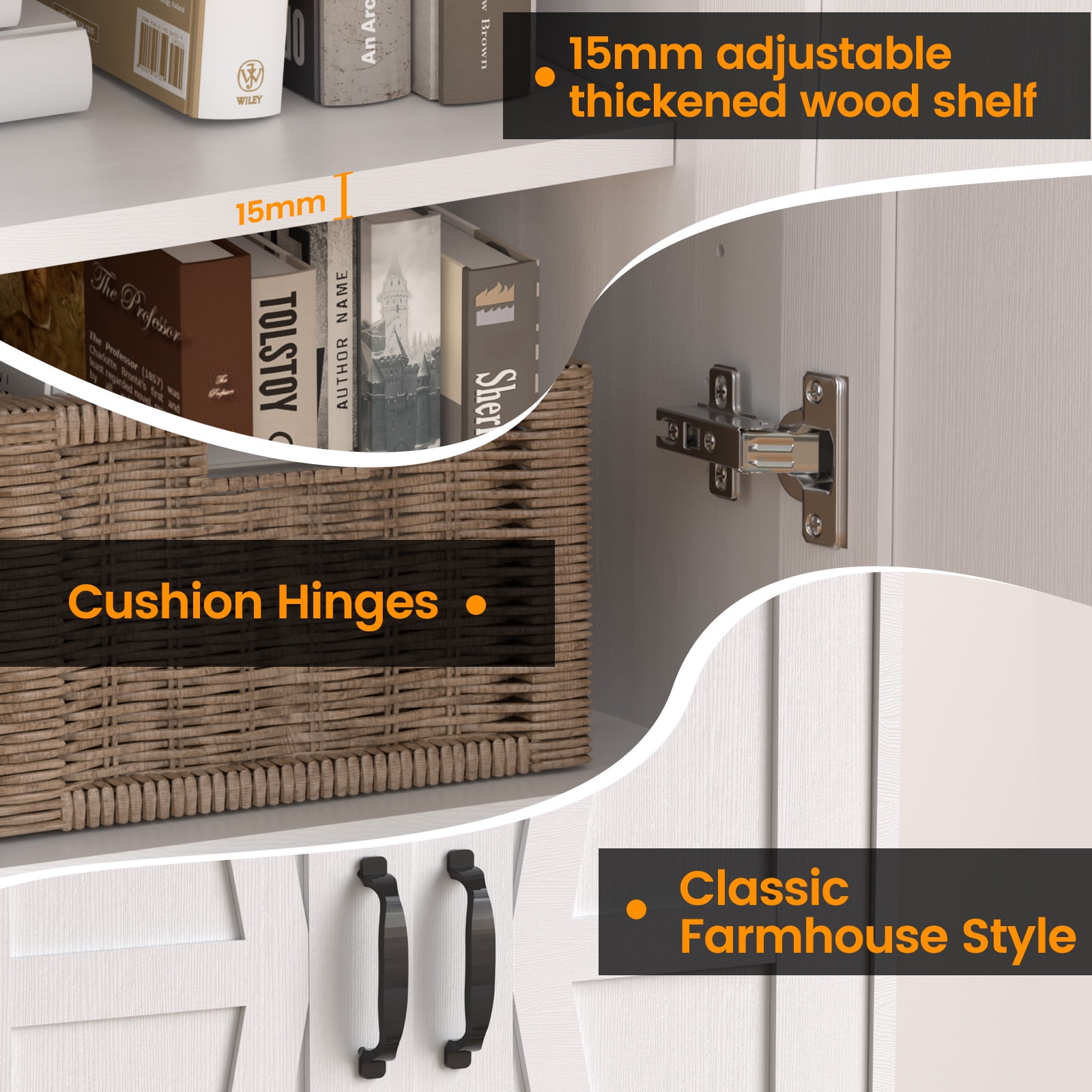 UPGO 70'' Tall Large Wood Storage Pantry Cabinet with 6 Adjustable Shelves, 2 Barn Doors and Drawer