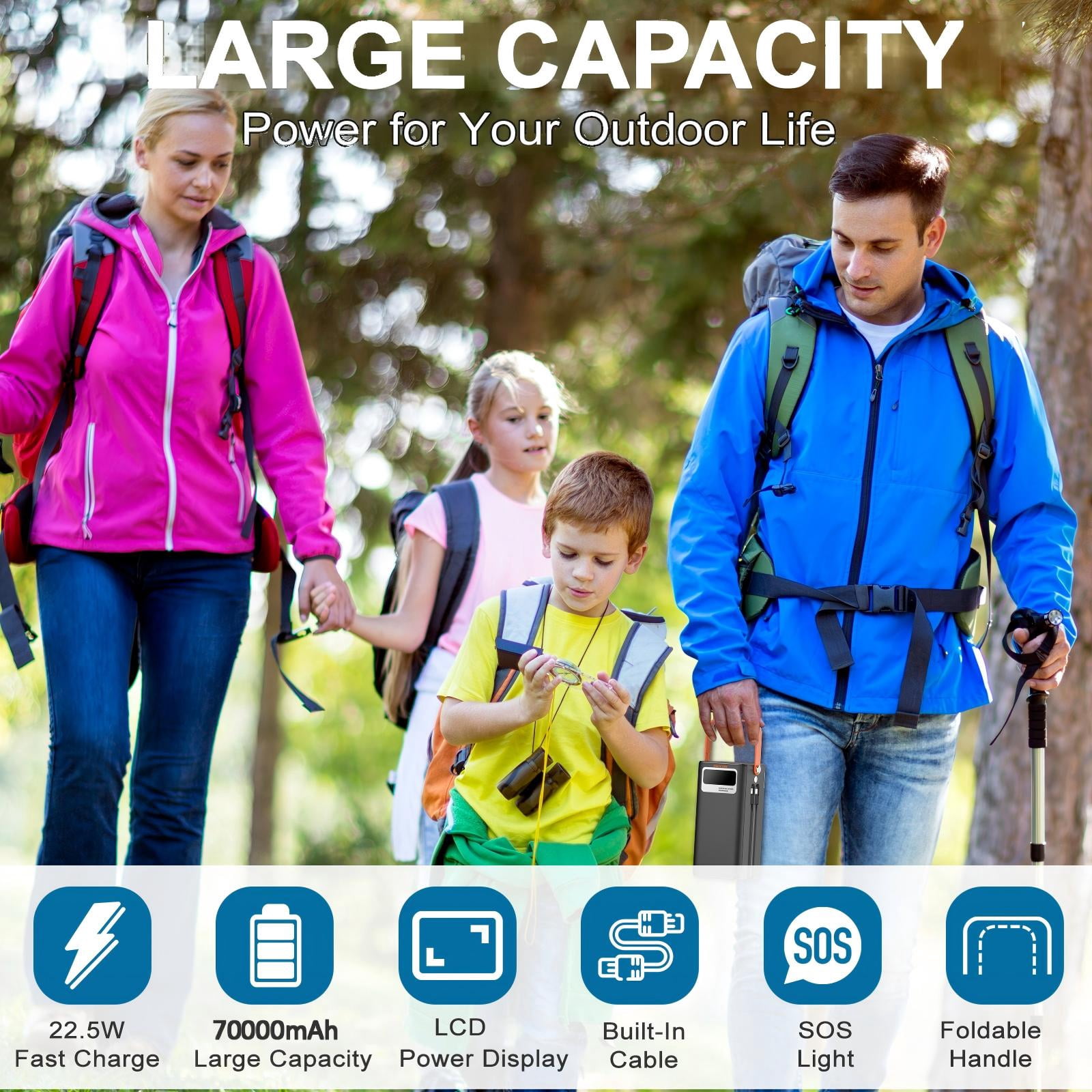 PGYOB Portable Charger Power Bank 70000mAh with LED Light & Charging Cables, 120W Super Fast Charging for Laptop/IPhone/Android Cell Phone, for Outdoor Camping/Home/Emergency Backup/RV Trips