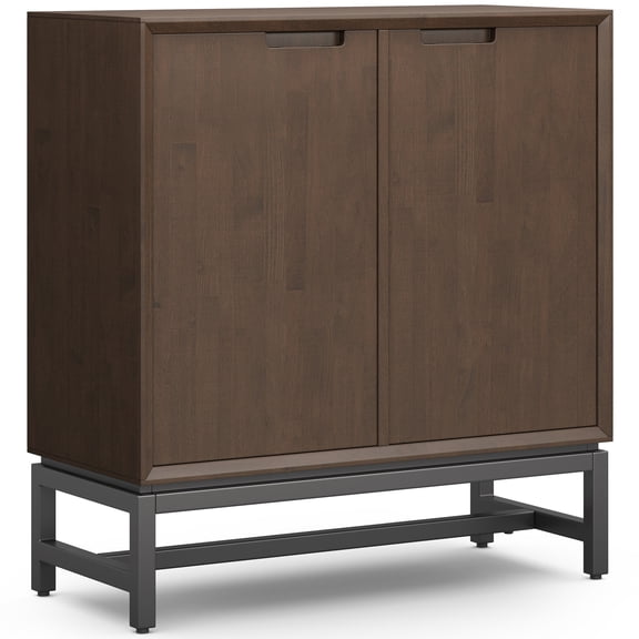 Simpli Home Banting 39 inch Wide Solid Wood Modern Industrial Medium Storage Cabinet in Walnut Brown