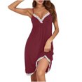 thumbnail image 2 of Blmnix Sexy Nightgown Women Nightgown Chemises Bamboo Nightgowns Nightshirt V-Neck Above-the-Knee Sleeveless Red Moo Moos for Women Nightgown, 2 of 5
