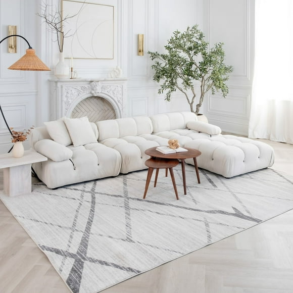 Rug Branch Nira 8' x 11' (7'9" x 10'9") Beige/Grey Abstract Indoor Area Rug, Contemporary, Medium Pile, Stain-Resistant Carpet - Living Room, Bedroom, Dining Room, and Kitchen