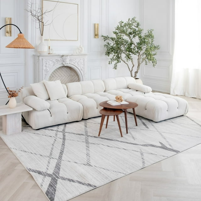 Rug Branch Nira 9' x 12' (9'2" x 12'5") Beige/Grey Abstract Indoor Area Rug, Contemporary, Medium Pile, Stain-Resistant Carpet - Living Room, Bedroom, Dining Room, and Kitchen