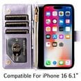 thumbnail image 2 of For iPhone 16 6.1 inch Luxury Wallet Card ID Zipper Money Holder Case Cover - Lavender, 2 of 4