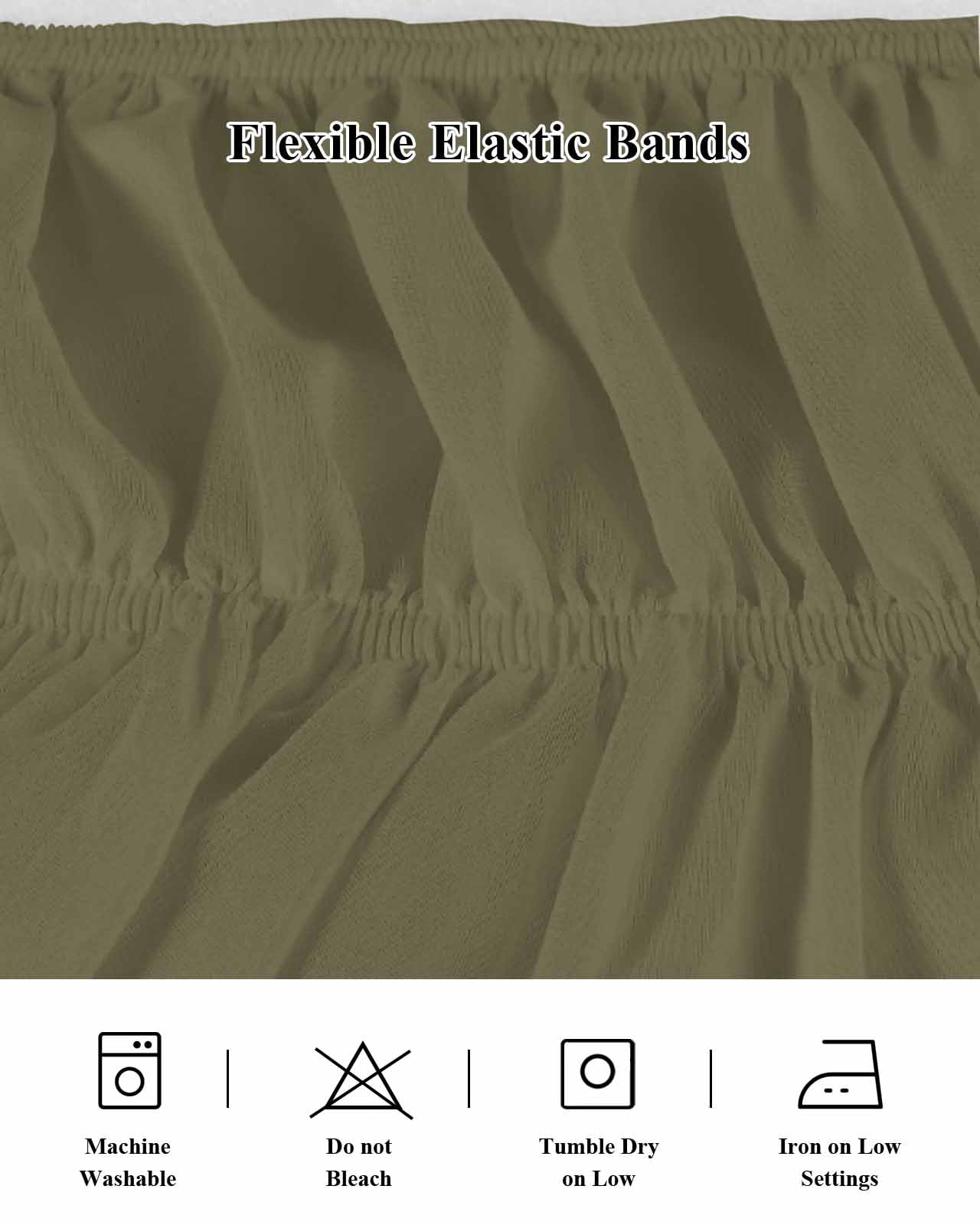 Sage Green Bed Skirt Queen Size, Brown Solid Color Simple Abstract Wrap Around Bed Skirting with Adjustable Elastic Strap, Dust Ruffle Pleated Bedskirts 18 Inch Drop for Bedroom Queen Beds
