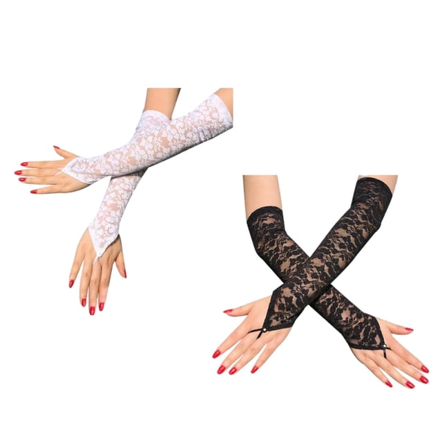 2 Parques Mujeres Encaje Floral Malla Guantes Disfraz Party Inless Sunnimix Guantes largos