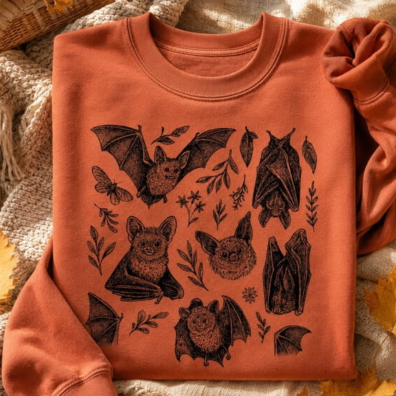 Halloween Shirt, Vintage Bat Illustration Sweatshirt, Gothic Nature Hoodie, Spooky Wildlife T-Shirt, Halloween Gift for Women