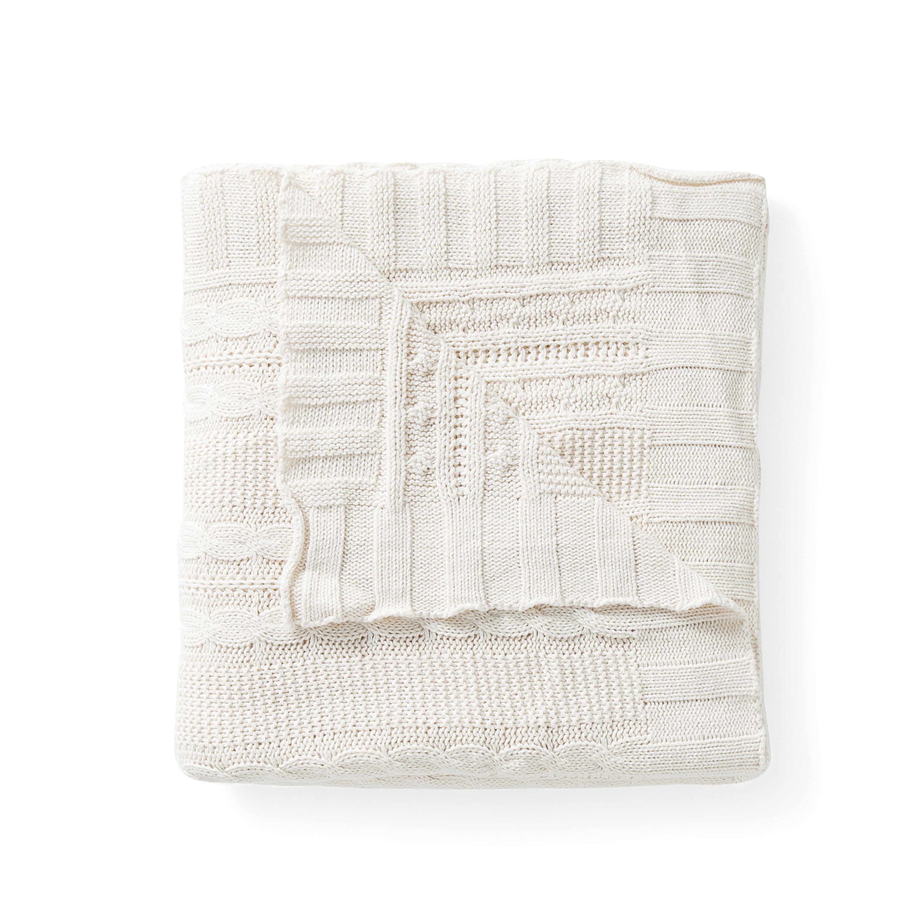 VCNY Home Dublin Cable Knit 50" x 70" Soft Cotton Throw, Easy Wash, OffWhite