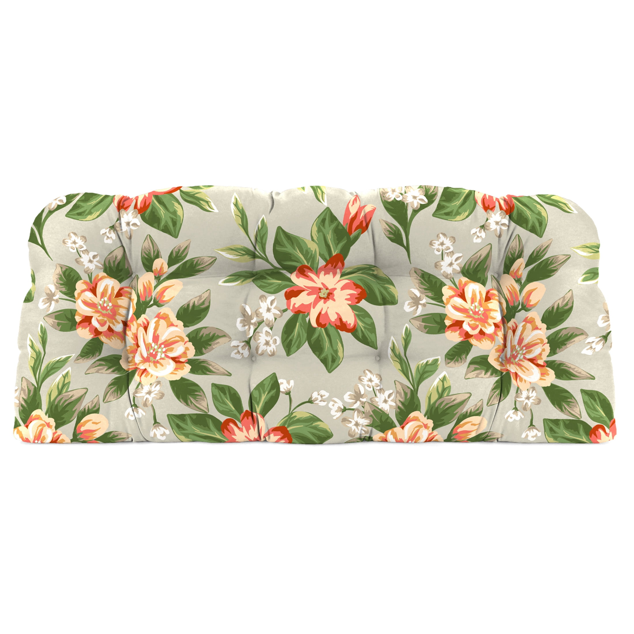 Jordan Manufacturing 44" x 18" Tori Cedar Grey Floral Rectangular Tufted Contoured Outdoor Wicker Settee Bench Cushion
