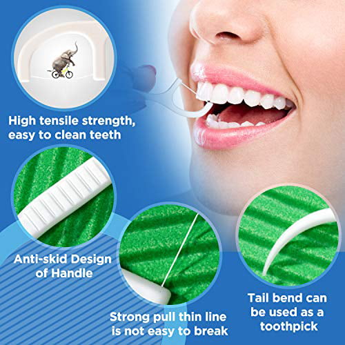 300pcs with Portable Case and Dental Picks Perfect for Family,Hotel,Travel Dental Floss Picks High Toughness Professional Toothpicks Sticks 6-Pack 