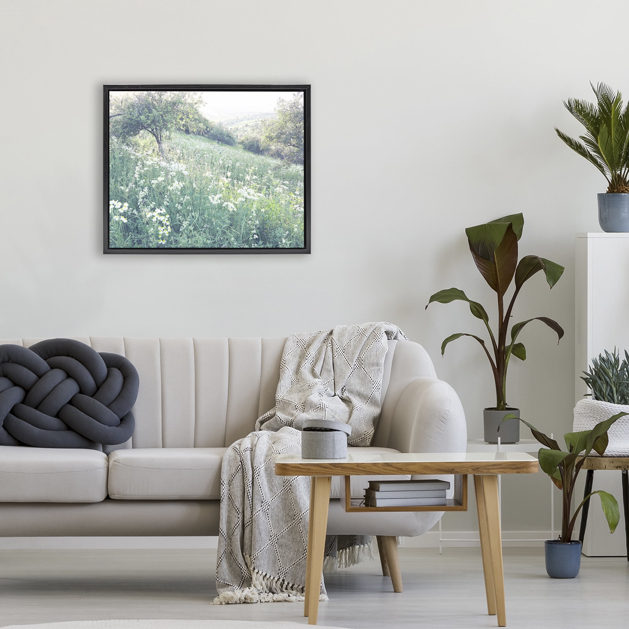 Stupell Industries Sunny Daisies in Meadow Black Framed Floater Canvas Wall Art, design by Leah Straatsma