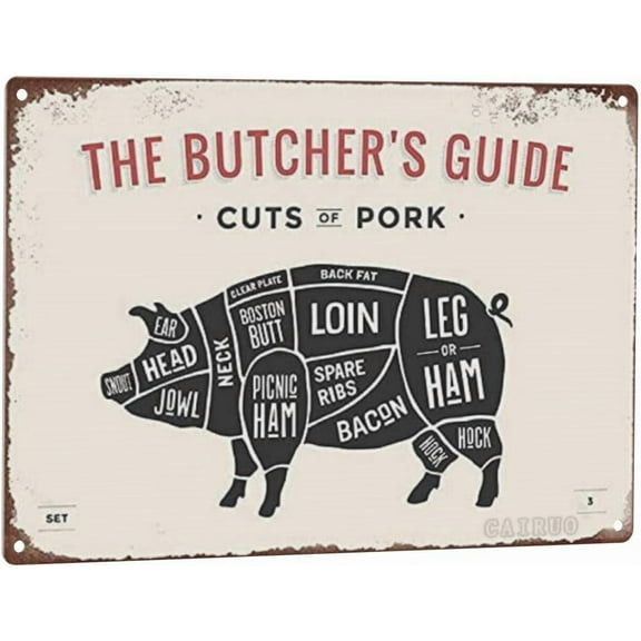 Butcher's Guide Curts of Pig Metal Tin Sign Family Farmhouse Wall Kitchen Decoration 8x12 Inches (Curts of Pig)