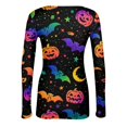 thumbnail image 5 of Halloween Womens Tops Long Sleeve Slim Ribbed Novelty Pumpkin Bat Tunic Blouse Party Crew Neck Fall Spring Basic Tees Multicolor M, 5 of 6