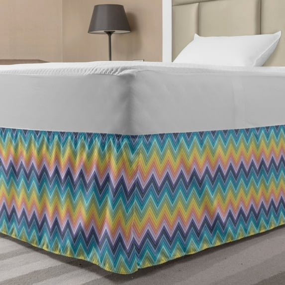 Abstract Bed Skirt, Chevron Layout in Colorful Pastel Tones Contemporary Horizontal Illustration, Elastic Bedskirt Dust Ruffle Wrap Around for Bedding Decor, 4 Sizes, Multicolor, by Ambesonne