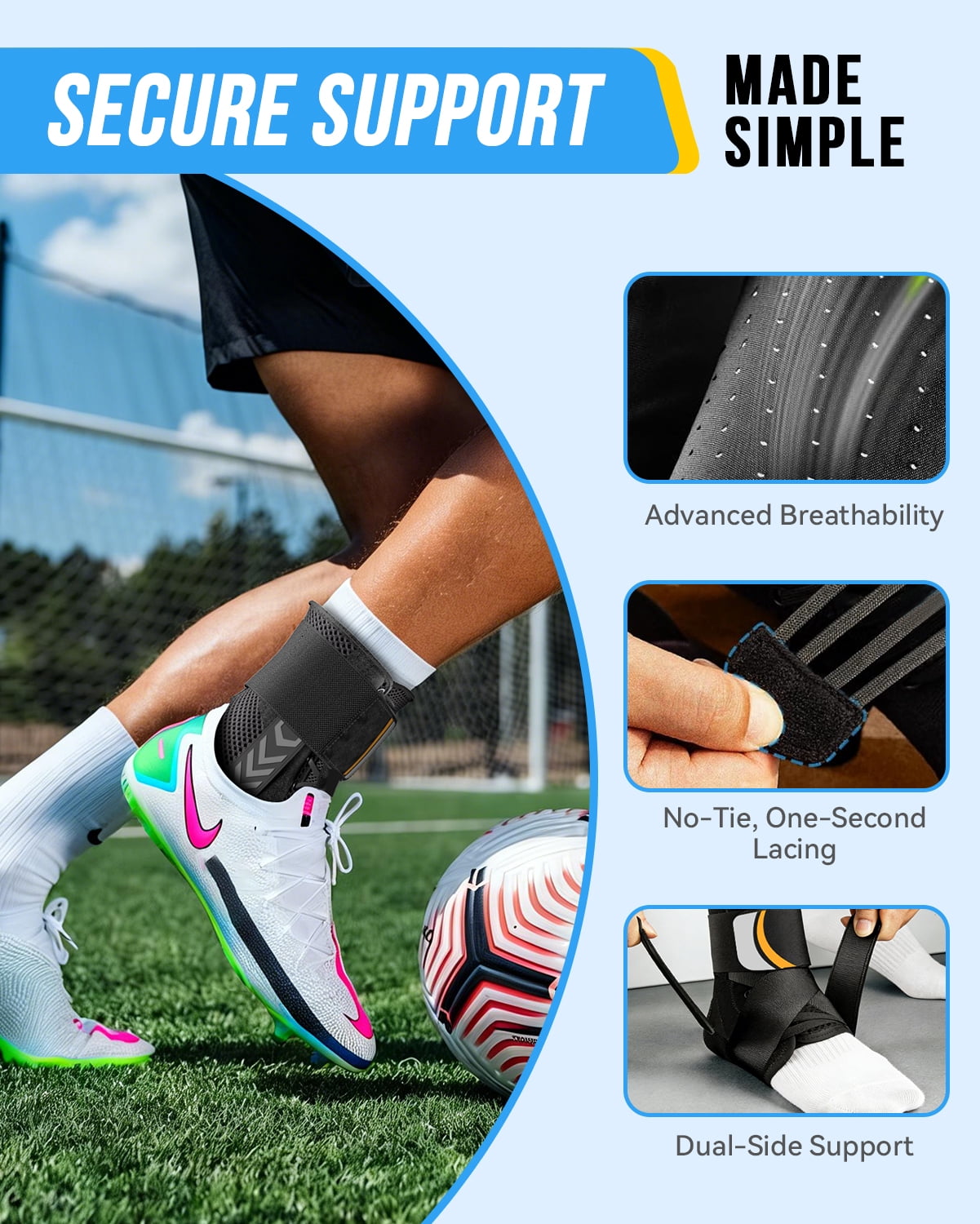 Goldeer Ankle Brace for Women & Men for Sprained Ankle, Adjustable & Breathable Ankle Support for Men Women, Ankle Stabilizer for Sprain, Injury Recovery, Sports (12''-13'')