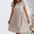 thumbnail image 4 of Womens Summer Midi Dress Casual Short Sleeve Cotton Linen Dress Flowly Beach Tunic Sundresses with Pockets 2025 S grey, 4 of 9