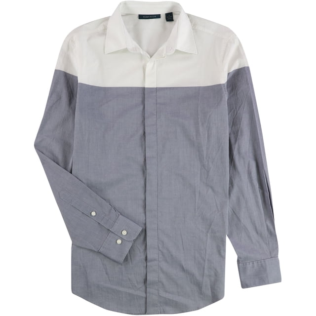 Perry Ellis Chemise Boutonnée à Blocs de Couleur pour Hommes, Bleu, Petit