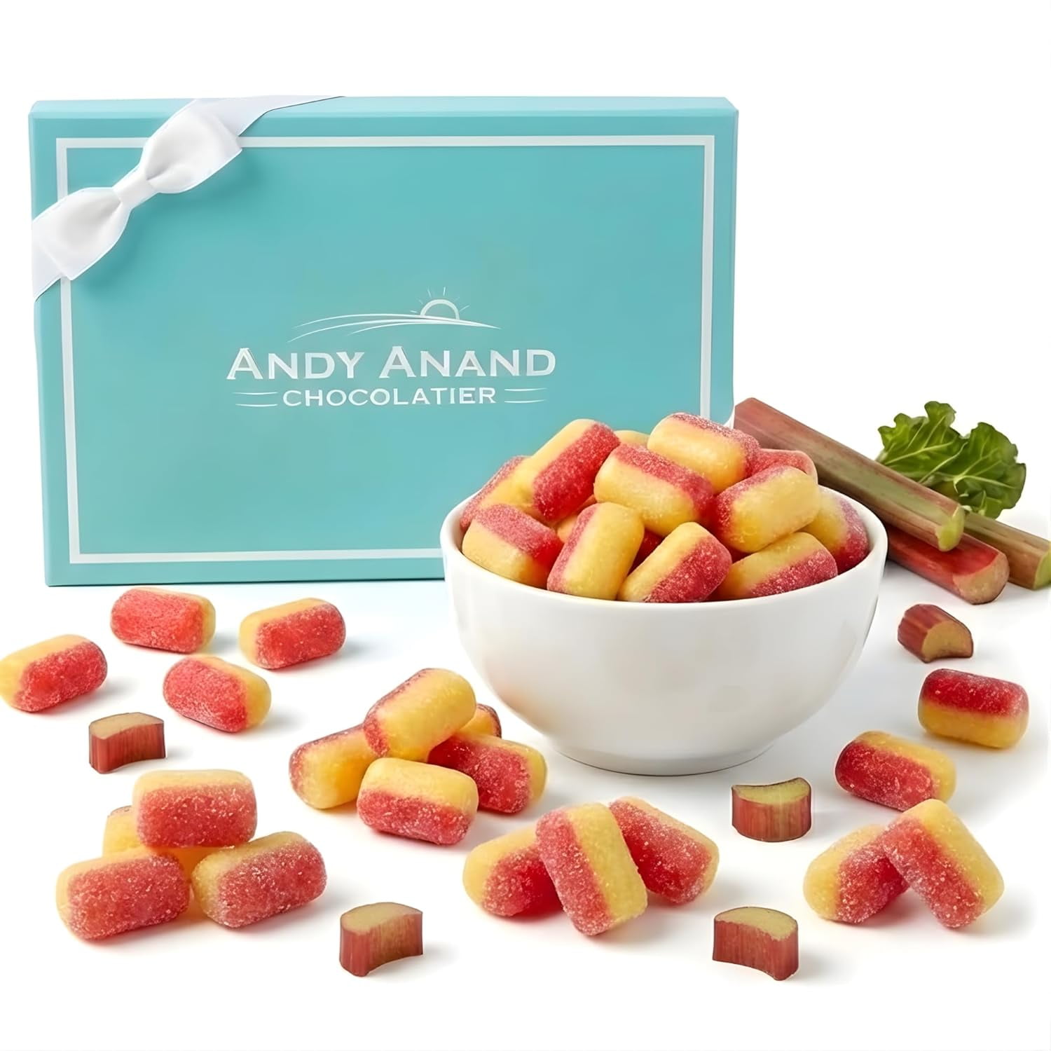 Andy Anand Sugar-Free Rhubarb & Custard Hard Candy 25 Pieces European Copper-Kettle Boiled Gluten-Free Keto Friendly