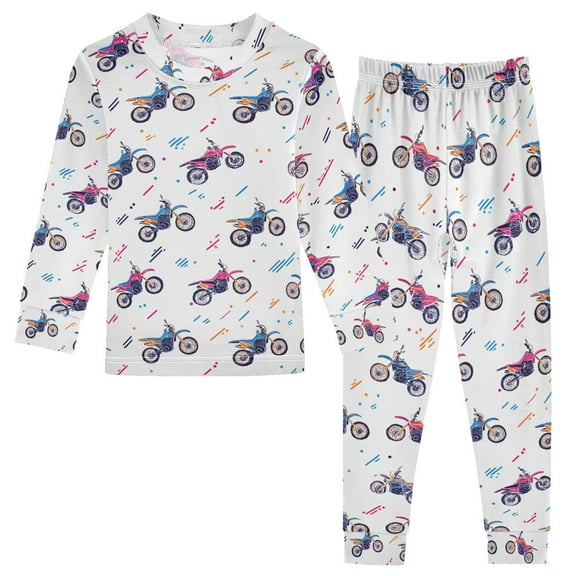 joogoo Cartoon Motorcycles 2 Piece Long Sleeve Tee and Pants Cotton Pajama Set 5Y