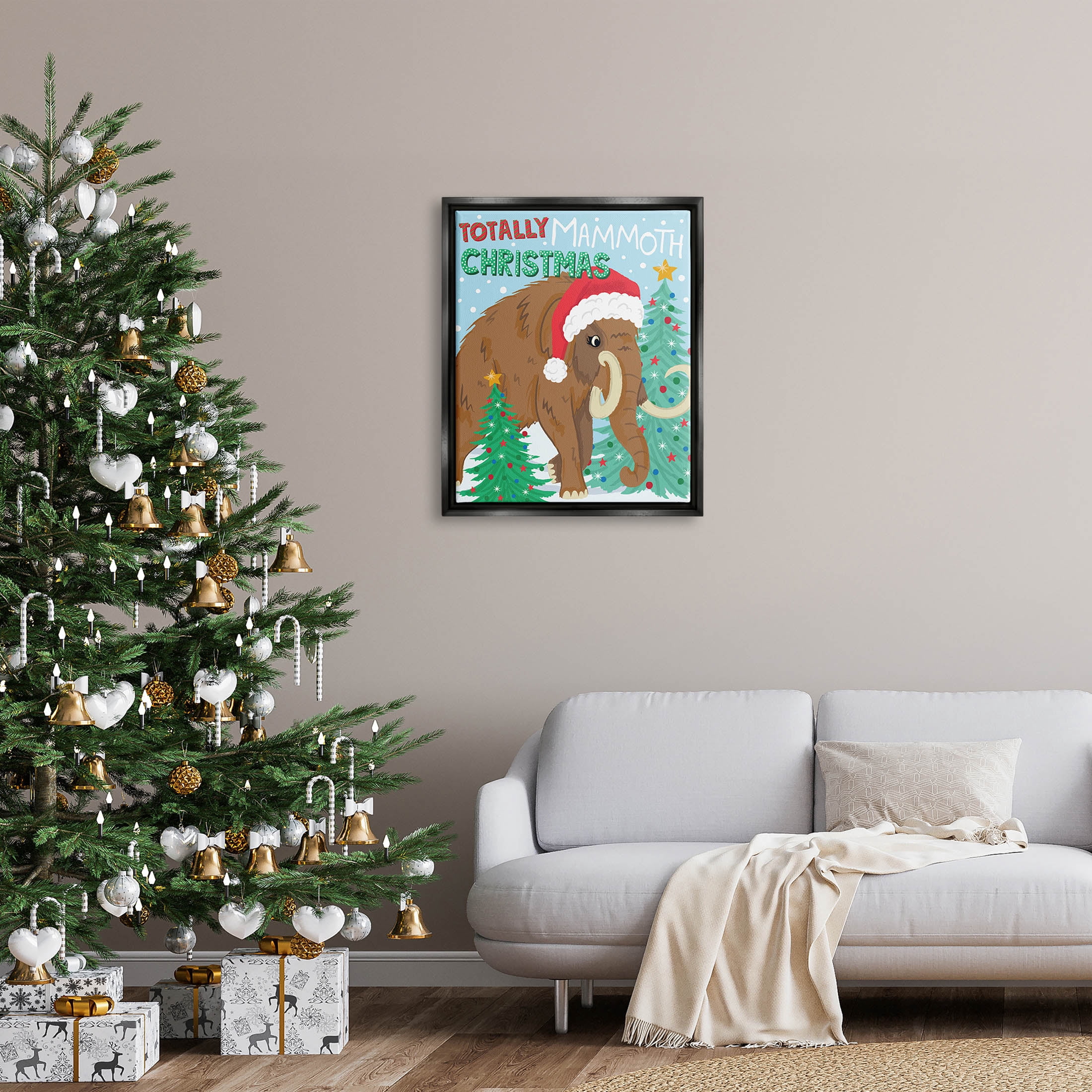 Totally Mammoth Christmas Scene Holiday Graphic Art Jet Black Framed Art Print Wall Art