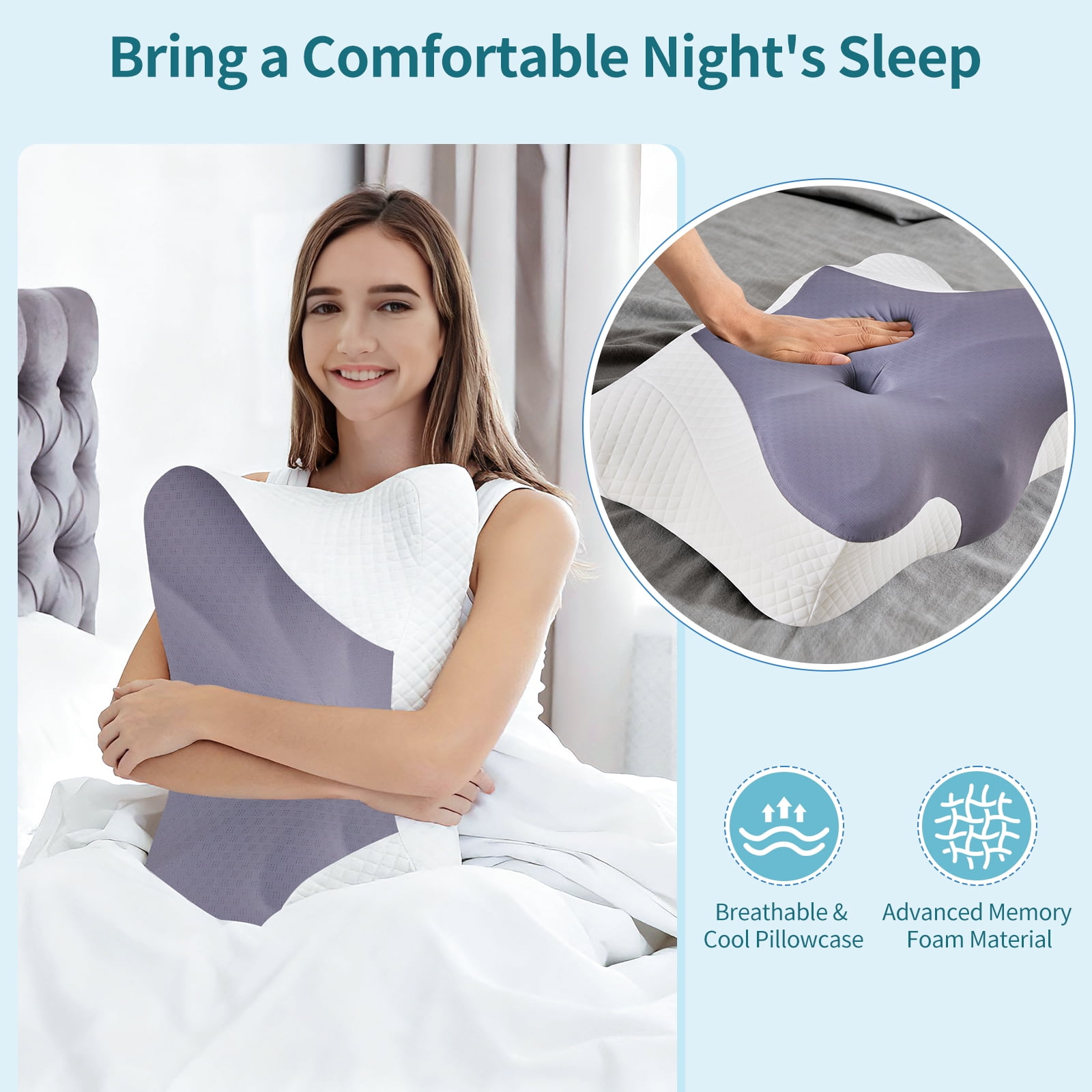 LIFERECORD Cervical Neck Pillow for Pain Relief, Ergonomic Memory Foam Pillow with Cooling Cover, Dual Height Orthopedic Contour Pillow for Side, Back, Stomach Sleepers