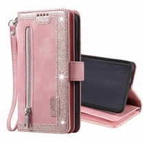 Dteck 9 Card Slots Wallet Case for Samsung Galaxy S21,Hybrid Magnetic PU Leather Zipper Kicstand Shockproof Rubber Full Protector Cover with Strap, rosegold