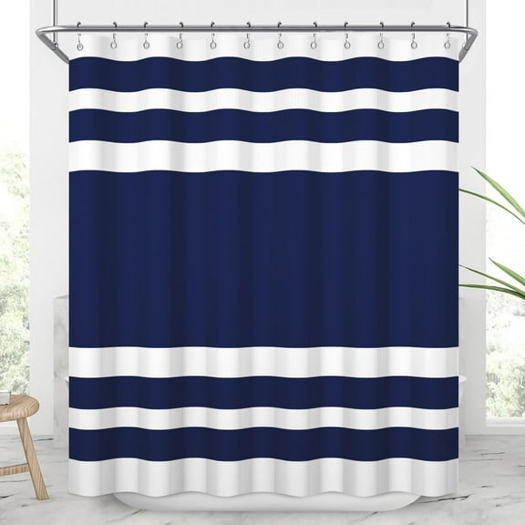 White Navy Blue Shower Curtain for Bathroom 72x72inches Boho Navy Blue and White Striped Waffle Shower Curtain Set with Hooks Bohemia Geometric Waterproof Fabric Shower Curtain