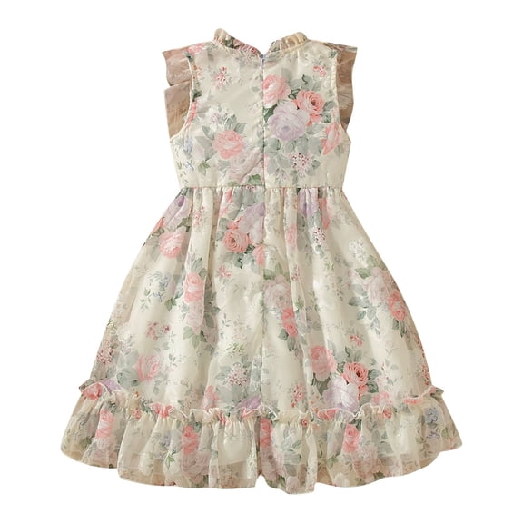 WAYUTE Dresses for Girls Ruffle Flutter Sleeve Flowy Floral Print Cute Princess Dress for Toddler Kids Party Holiday Casual Summer