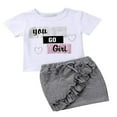 thumbnail image 1 of Tenues pour Bébés Filles, T-Shirt à Manches Courtes à Imprimé de Lettres, Hauts Moulants, Mini-Jupe, 1 of 6