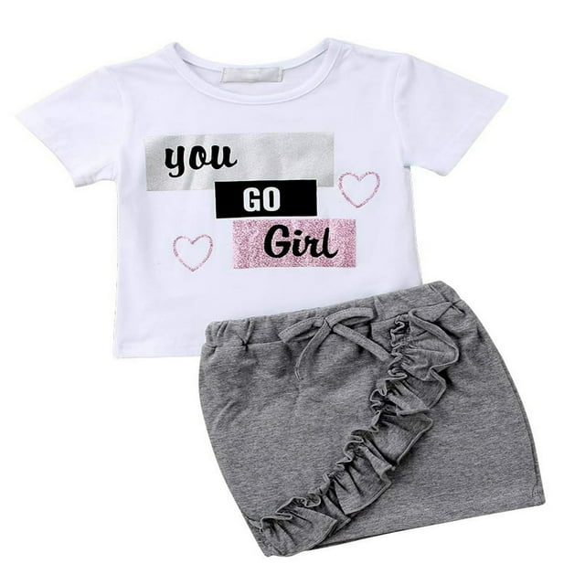 Tenues pour Bébés Filles, T-Shirt à Manches Courtes à Imprimé de Lettres, Hauts Moulants, Mini-Jupe