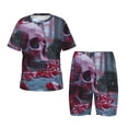 thumbnail image 1 of Fotbe Gothic Red Skull Cemetery Pijama Estampada de 2 Piezas para Niños – Ropa de Dormir de Manga Corta Cómoda para Niños y Niñas, Camiseta y Shorts de Algodón-Small, 1 of 6