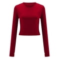 thumbnail image 5 of HLKJKLS Long Sleeve Shirts For Women Solid Crew Neck Long Sleeve Slim Fit Finger Button Tee Polyester Cotton Blend Red S-L, 5 of 6