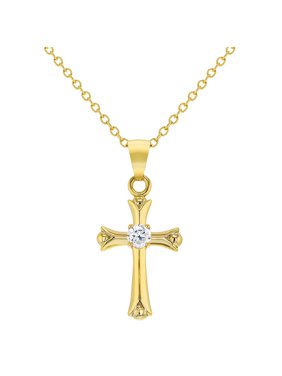 18k Gold Plated Small Cross Religious Necklace for Girl Kids Pendant 16"