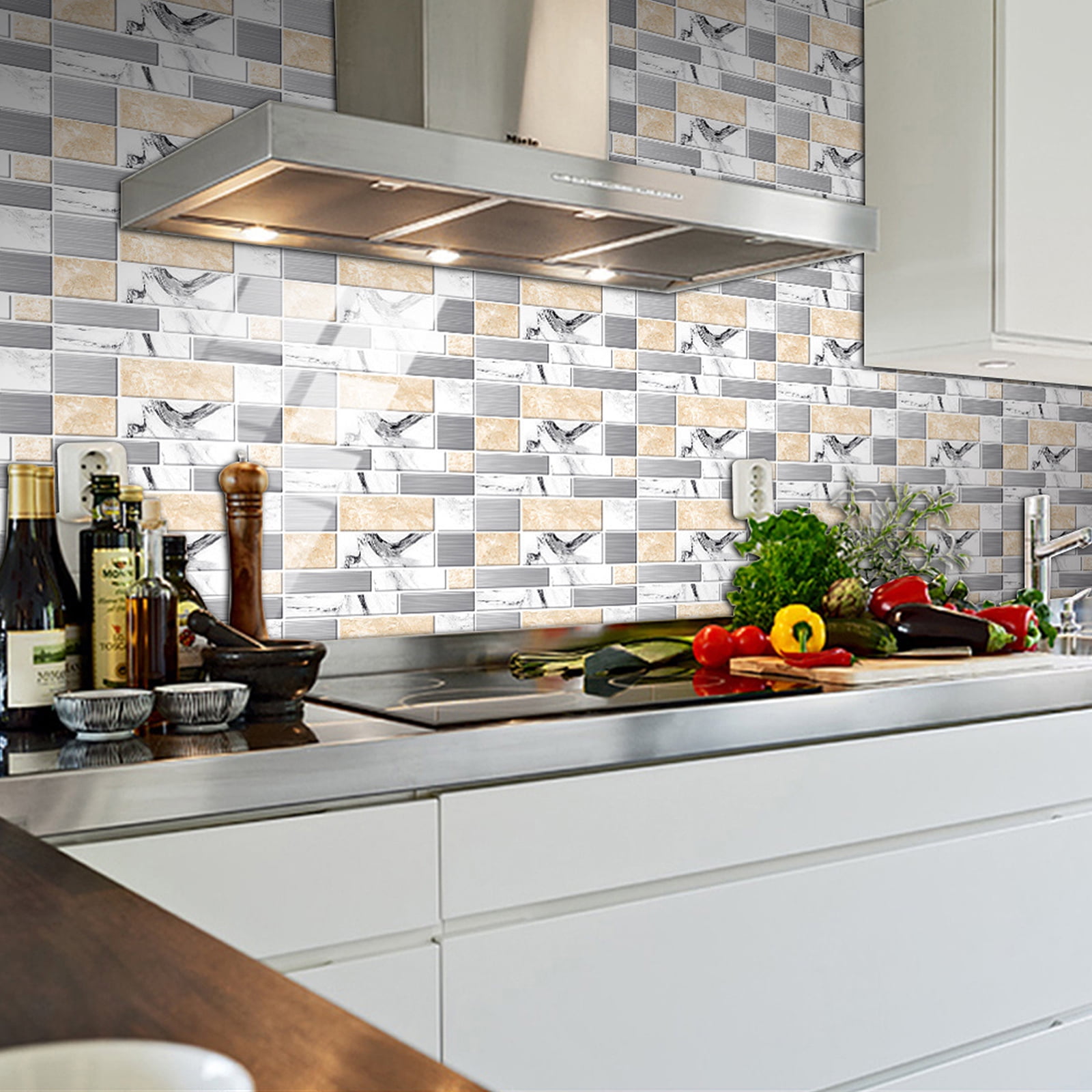 Self-adhesive Peel And Stick Wallpaper Marble Design Wall Tile For Home Bathroom Kitchen Backsplash, 12 Packs