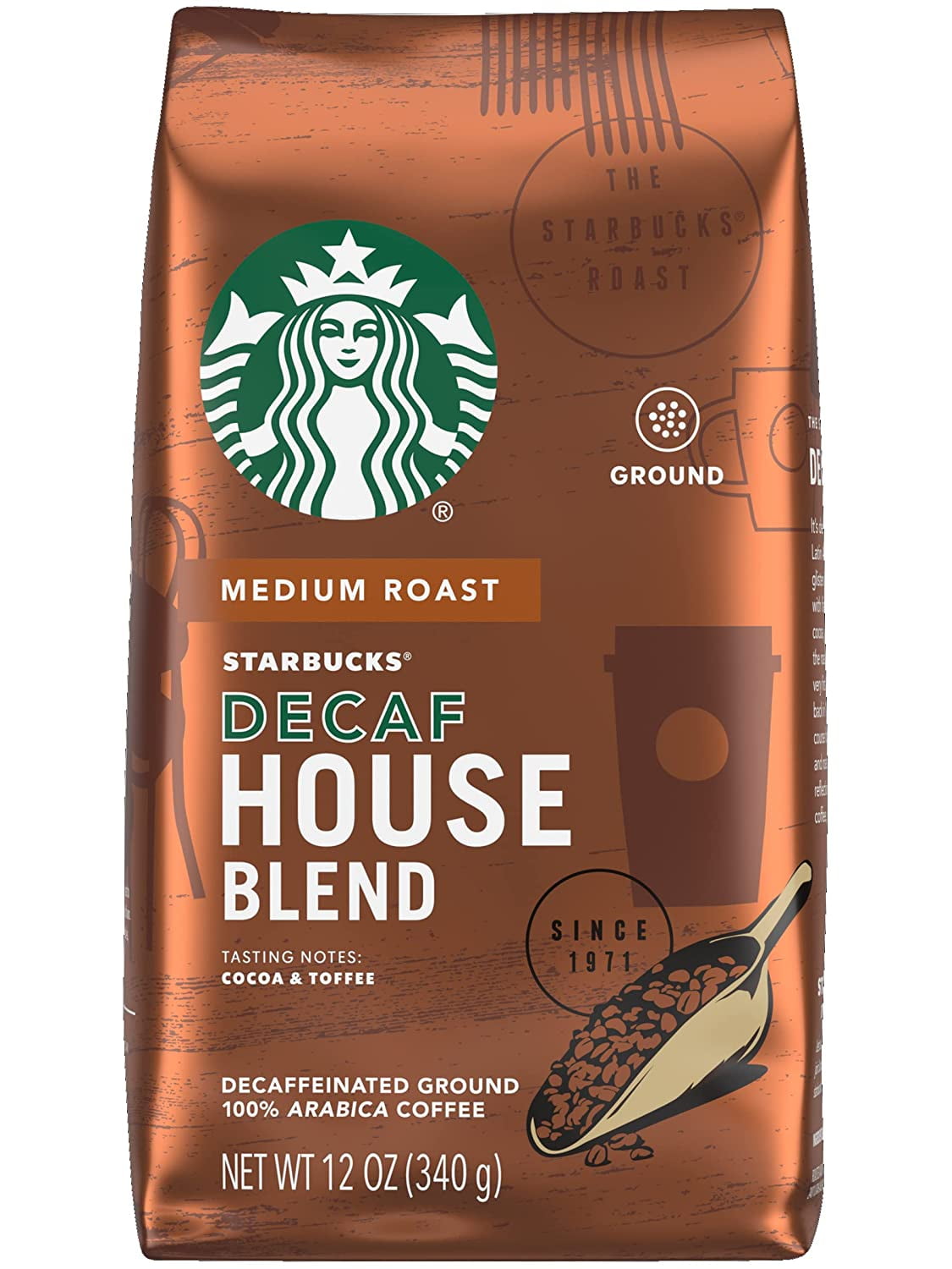 Starbucks Ground Coffee Decaf Medium Roast House Blend 12 oz