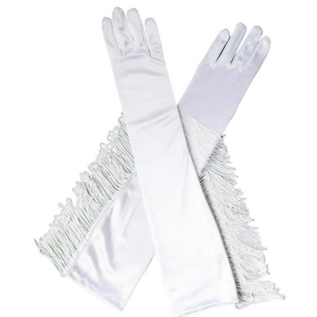 1 Pair Performance Gloves Solid Color Anti-slip Fashion Comfortable Wide Application Latin Dance Accessory Nylon Popular Accessory Stretchy Long Fringe Tassel Gloves for Stage