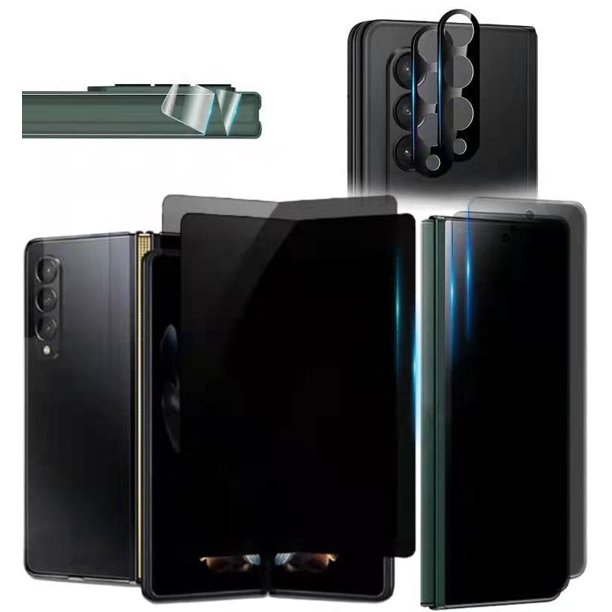 2 protectores de pantalla frontal de vidrio templado de privacidad compatible con Samsung Galaxy Z Fold 3 0.18 oz+ 2 protectores interiores suaves de privacidad + 2 protectores de lente de cámara + 2