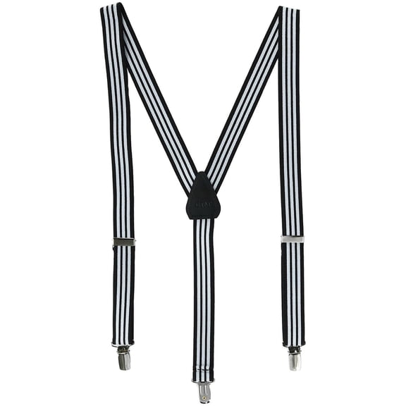 CTM  Elastic Clip-End 1 Inch Black and White Pinstripe Suspenders (Men)